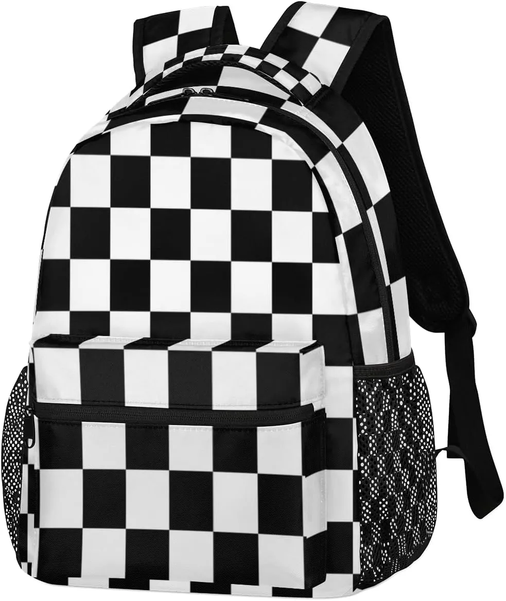 TropicalLife Backpack for School, Checkerboard School Bag for Girls Boys, Lightweight Travel Bookbag Casual College Daypack for Women Men