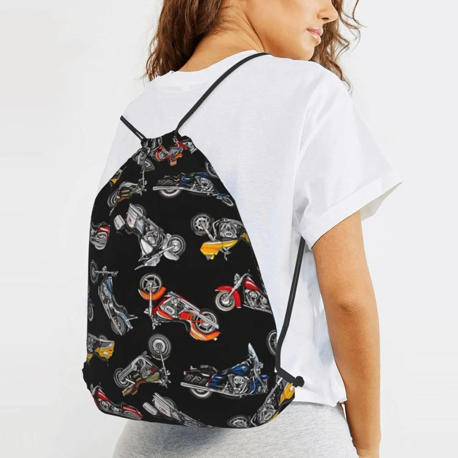 TumzfhQ Drawstring Backpack String Bag Sports Sackpack Gym Cinch Beach Travel Sack for Men Women Children Cartoon Motorcycles