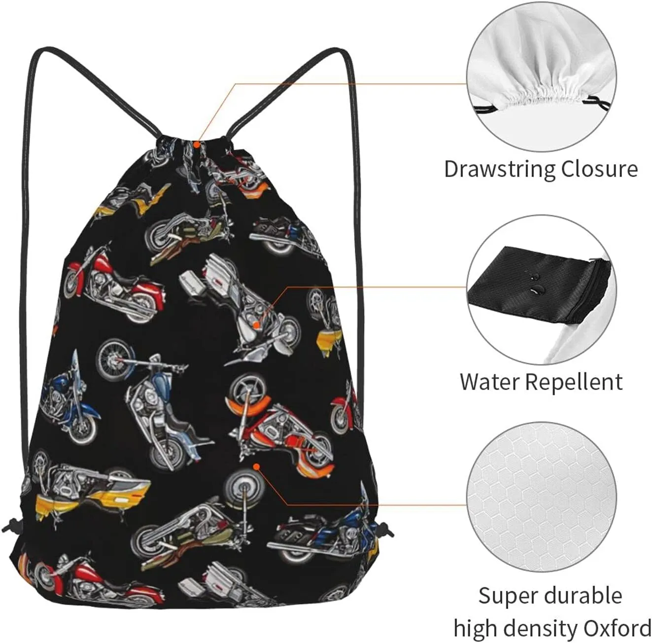 TumzfhQ Drawstring Backpack String Bag Sports Sackpack Gym Cinch Beach Travel Sack for Men Women Children Cartoon Motorcycles