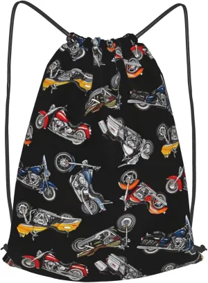TumzfhQ Drawstring Backpack String Bag Sports Sackpack Gym Cinch Beach Travel Sack for Men Women Children Cartoon Motorcycles
