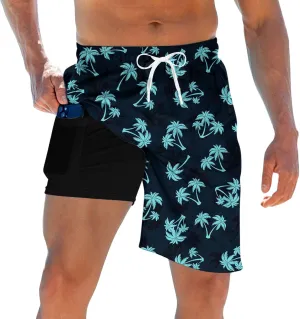 TUONROAD Mens Swim Trunks with Compression Liner 2 in 1 Board Shorts 9 Inch Quick Dry Swimming Trunks with Pockets