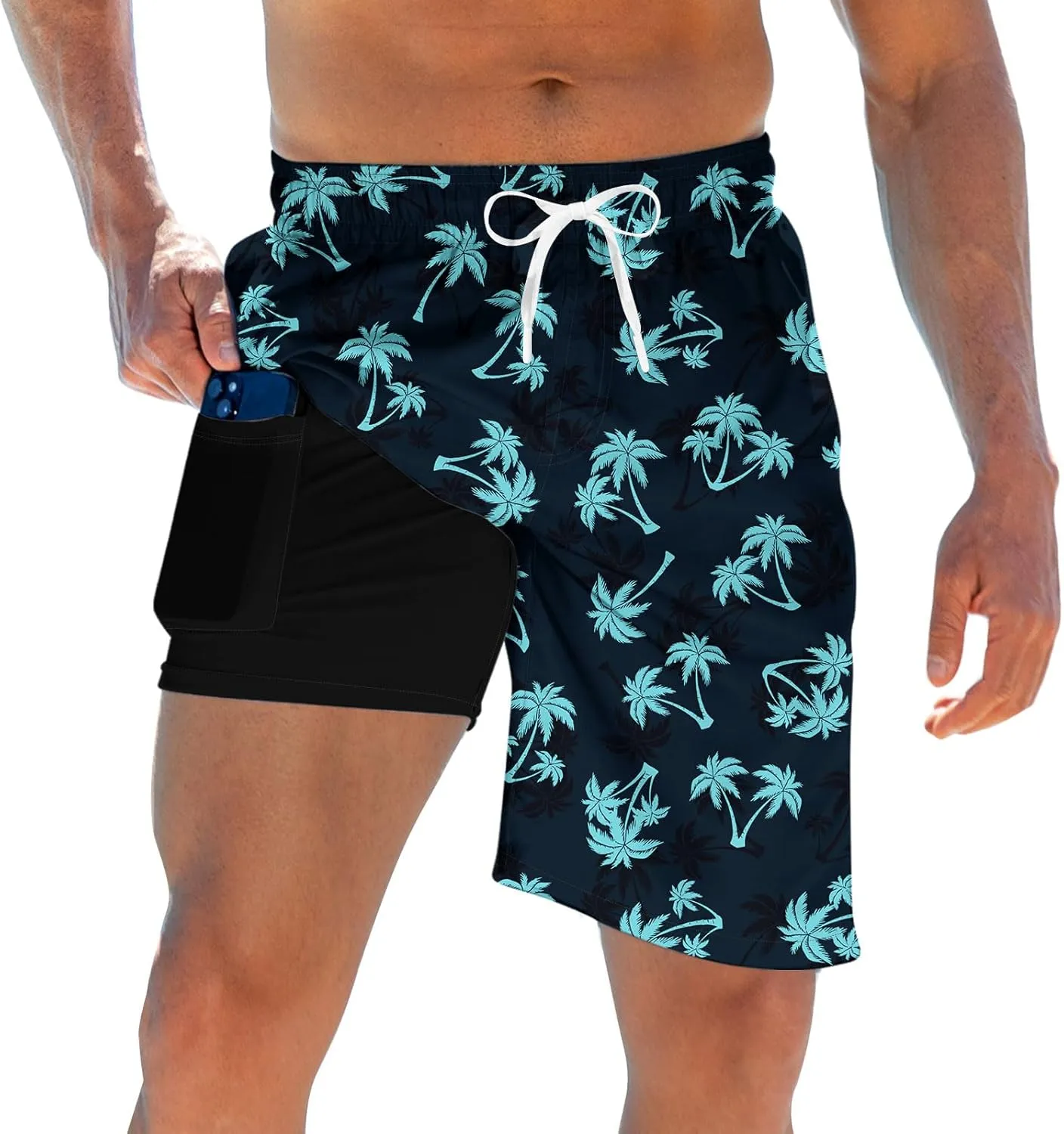 TUONROAD Mens Swim Trunks with Compression Liner 2 in 1 Board Shorts 9 Inch Quick Dry Swimming Trunks with Pockets
