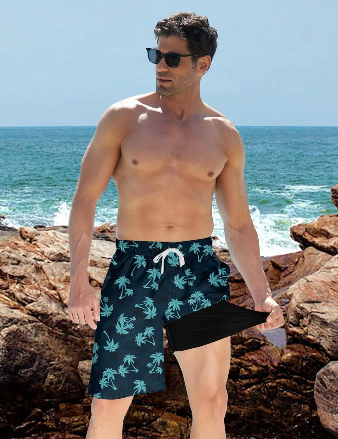 TUONROAD Mens Swim Trunks with Compression Liner 2 in 1 Board Shorts 9 Inch Quick Dry Swimming Trunks with Pockets