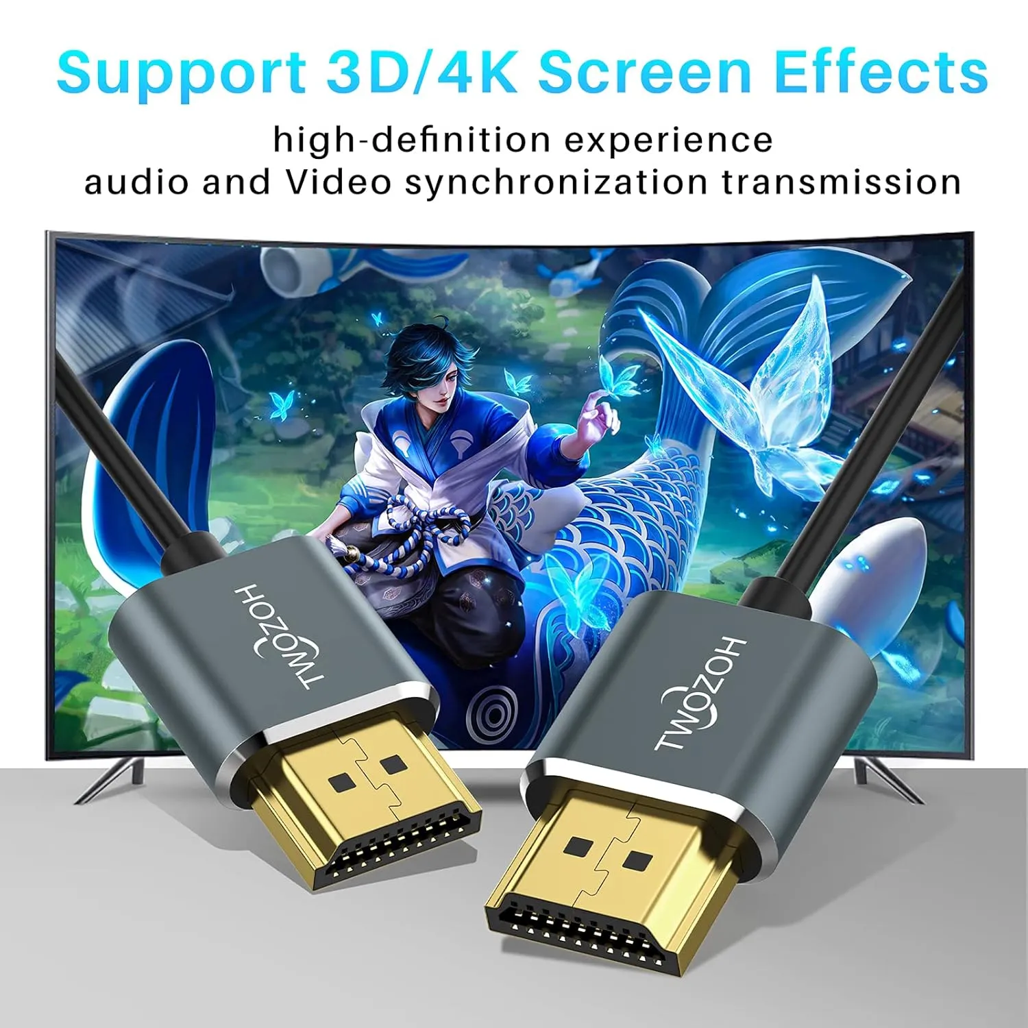 Twozoh Ultra-Thin HDMI to HDMI Cable 10FT, Hyper Slim HDMI 2.0 Cable, Extreme Flexible HDMI Cord Support 3D/4K@60Hz, 2160P, 1080P