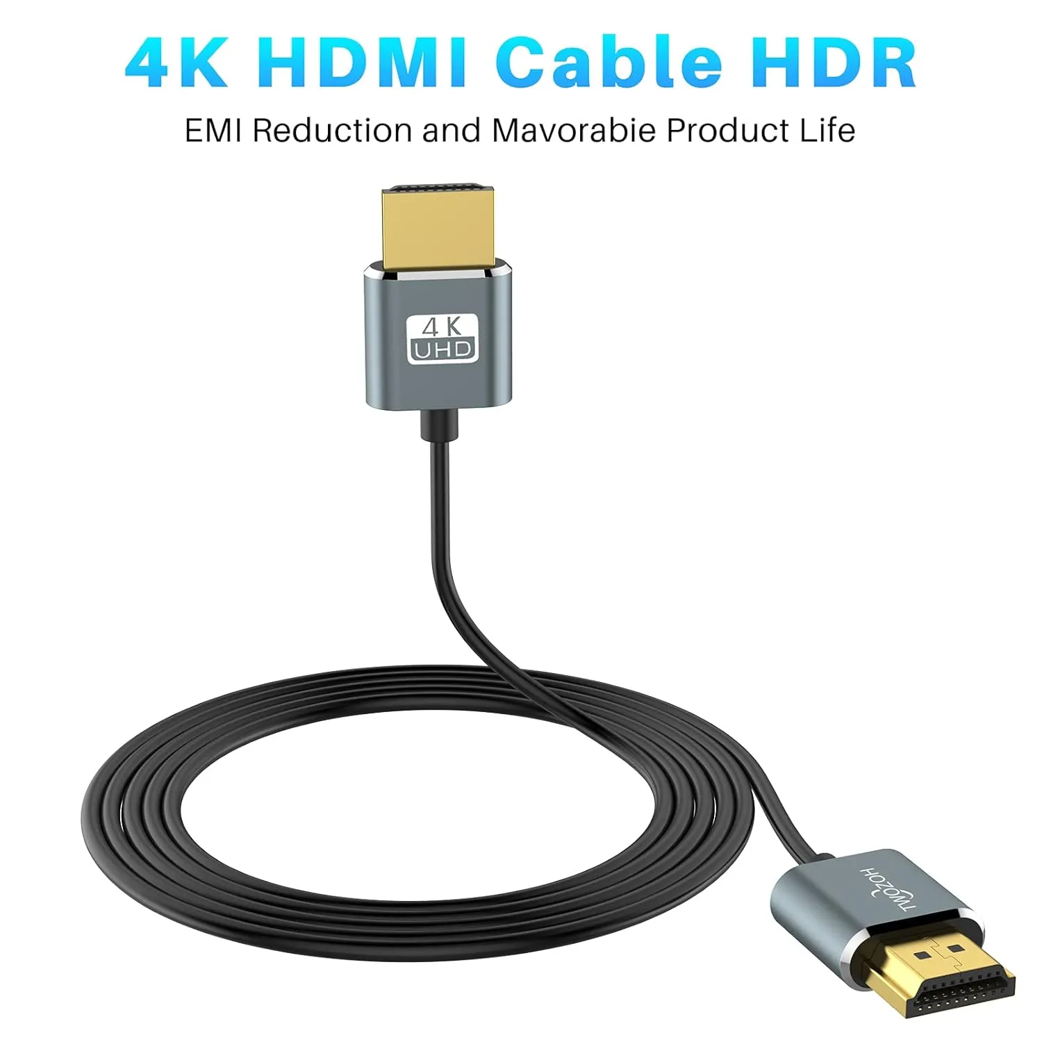 Twozoh Ultra-Thin HDMI to HDMI Cable 10FT, Hyper Slim HDMI 2.0 Cable, Extreme Flexible HDMI Cord Support 3D/4K@60Hz, 2160P, 1080P