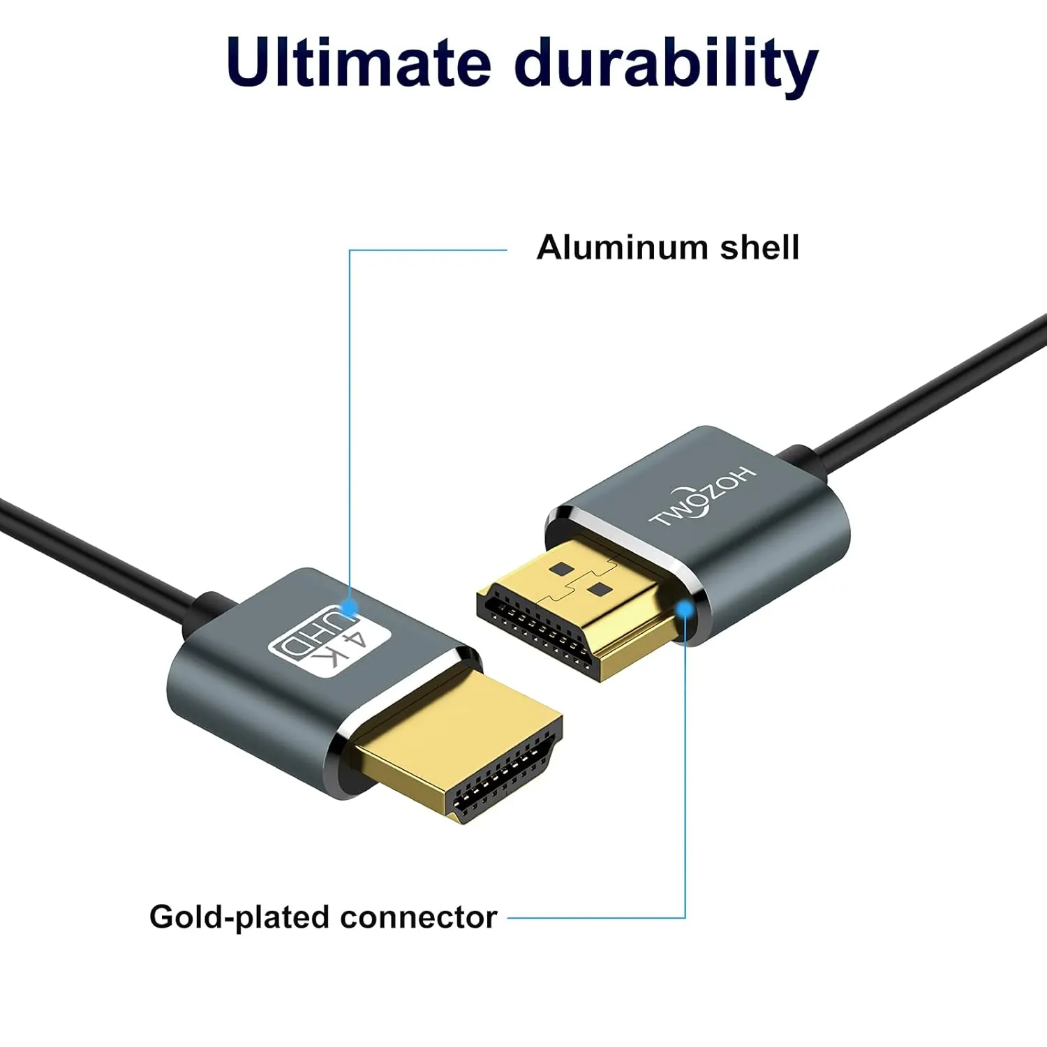 Twozoh Ultra-Thin HDMI to HDMI Cable 10FT, Hyper Slim HDMI 2.0 Cable, Extreme Flexible HDMI Cord Support 3D/4K@60Hz, 2160P, 1080P