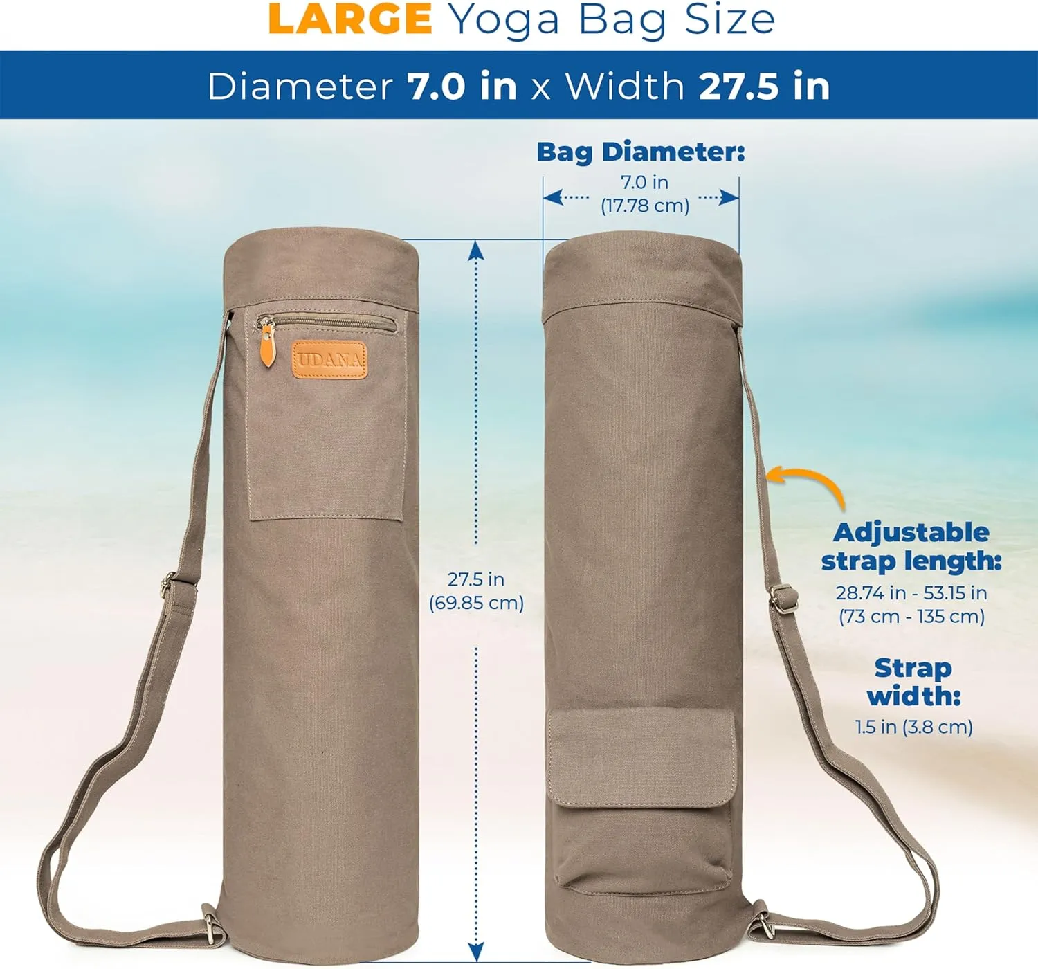 UDANA Yoga Mat Bag, Large – Fits Thick Mats, 3 Storage Pockets, Adjustable Strap