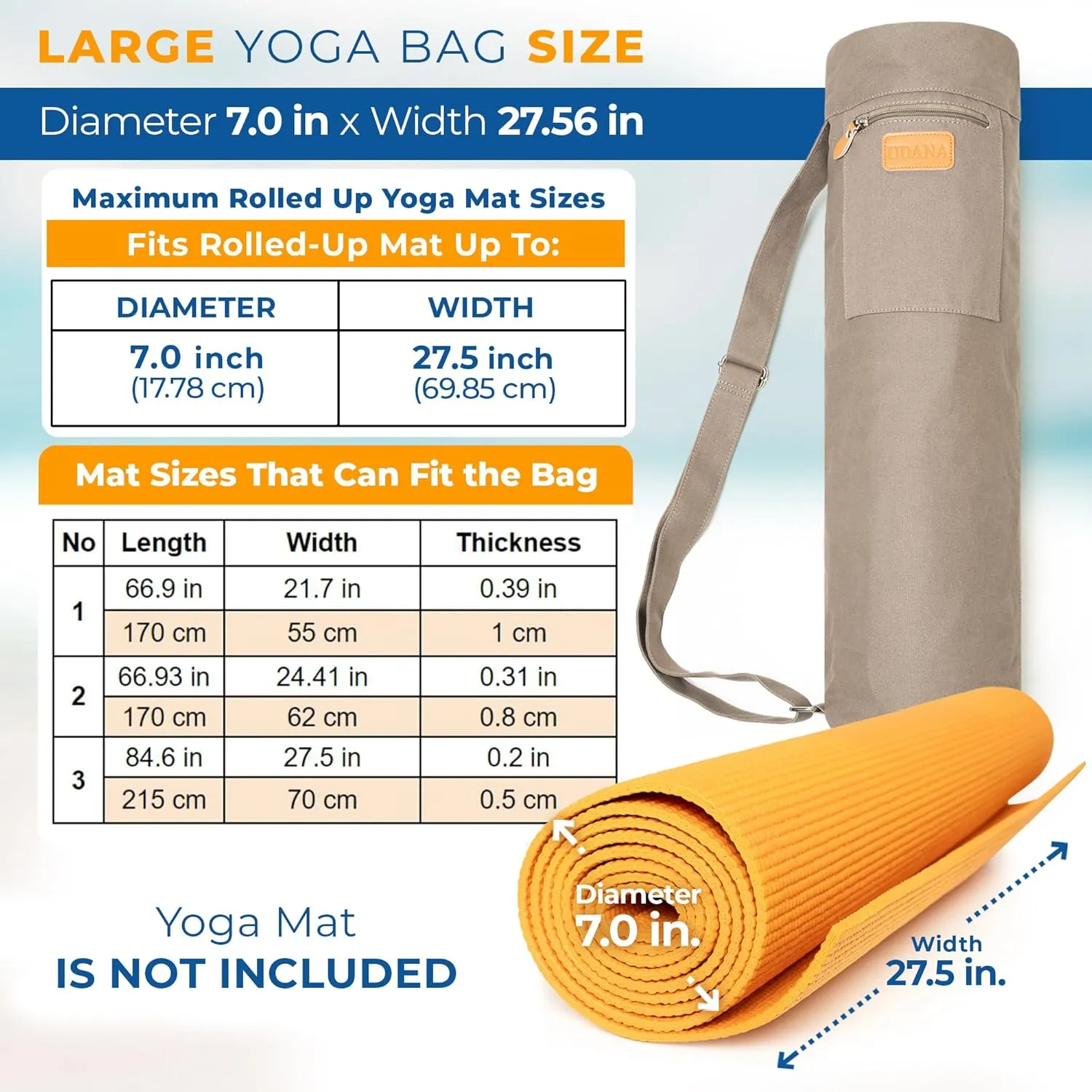 UDANA Yoga Mat Bag, Large – Fits Thick Mats, 3 Storage Pockets, Adjustable Strap
