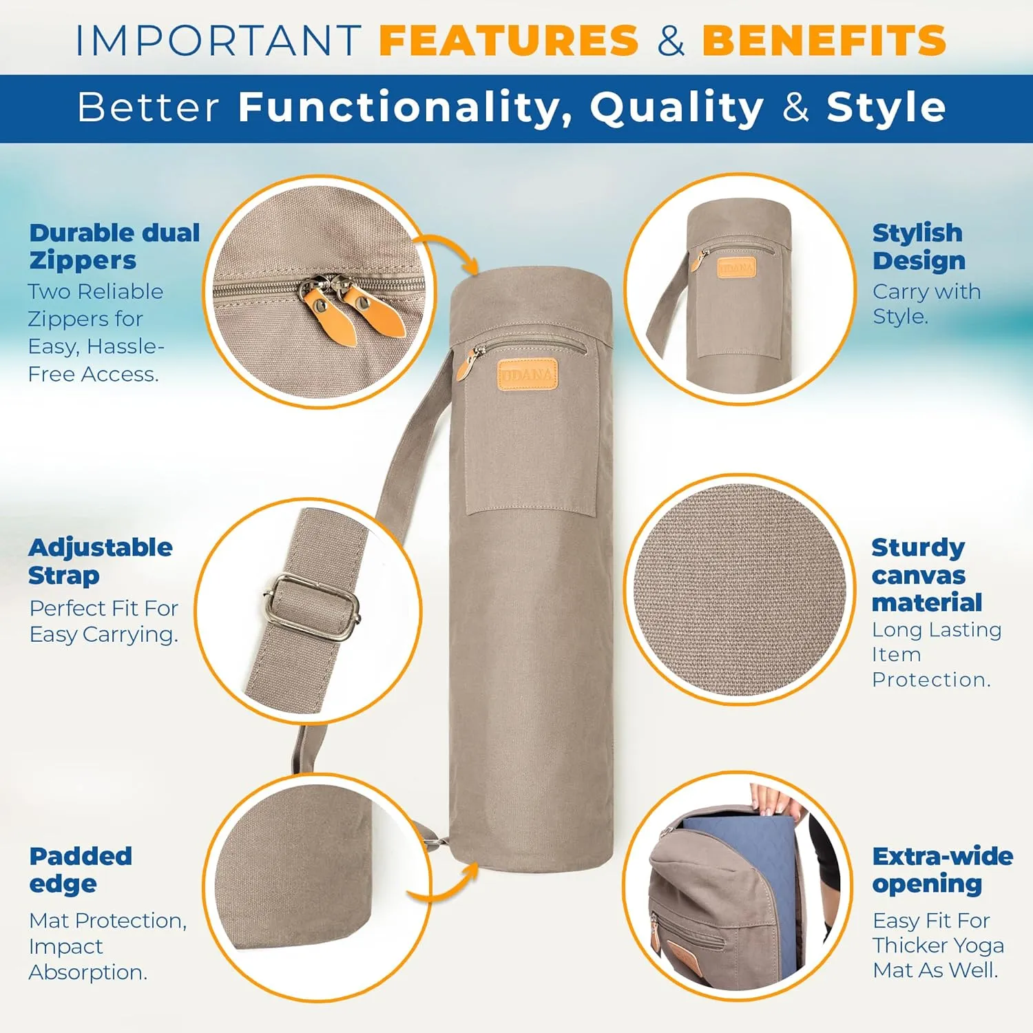 UDANA Yoga Mat Bag, Large – Fits Thick Mats, 3 Storage Pockets, Adjustable Strap