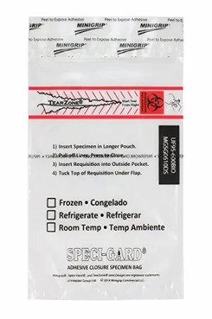 UF95-600BIO Specimen Bag, Adhesive Closure, Biohazard, Clear (Case of 1000)