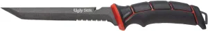 Ugly Stik Ugly Tools Utility Knife for Fishing, Red and Black, Fixed Tanto Partially Serrated Stainless Steel Blade, Non-Slip Grip Handle, Includes Line Cutter