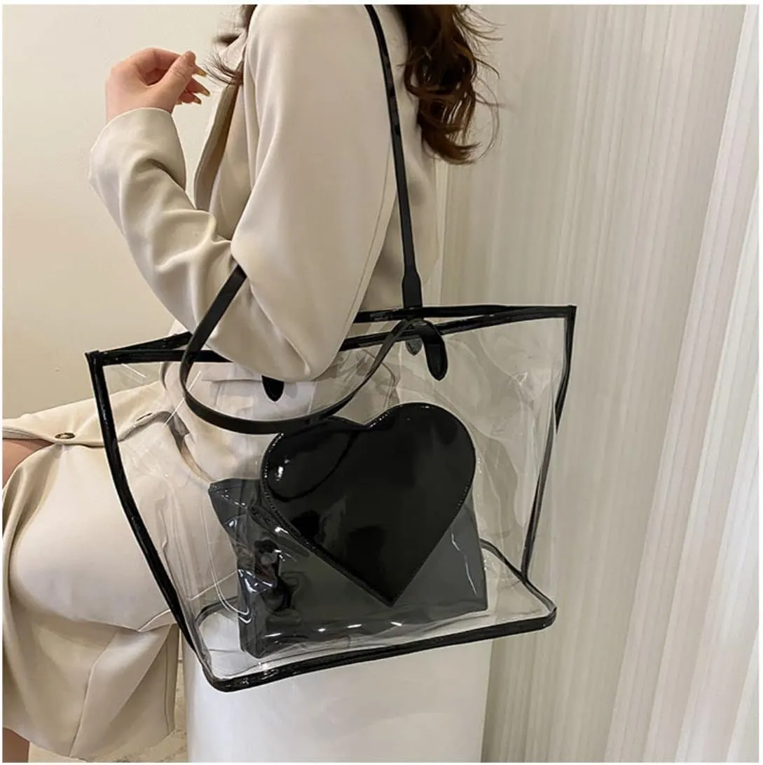 Ulalaza Large Candy Polka Color Clear Shoulder Bag 2 IN 1 Beach Totes Transparent Handbags With Interior Pocket For Women