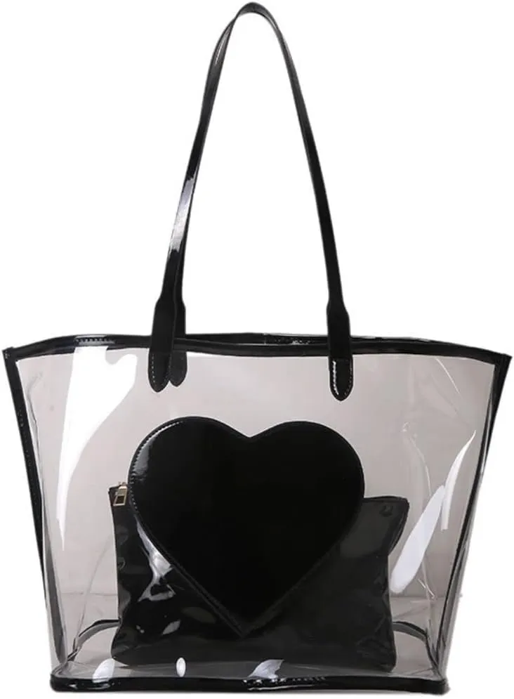 Ulalaza Large Candy Polka Color Clear Shoulder Bag 2 IN 1 Beach Totes Transparent Handbags With Interior Pocket For Women
