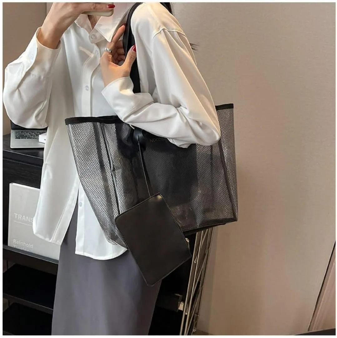 Ulalaza Large Candy Polka Color Clear Shoulder Bag 2 IN 1 Beach Totes Transparent Handbags With Interior Pocket For Women