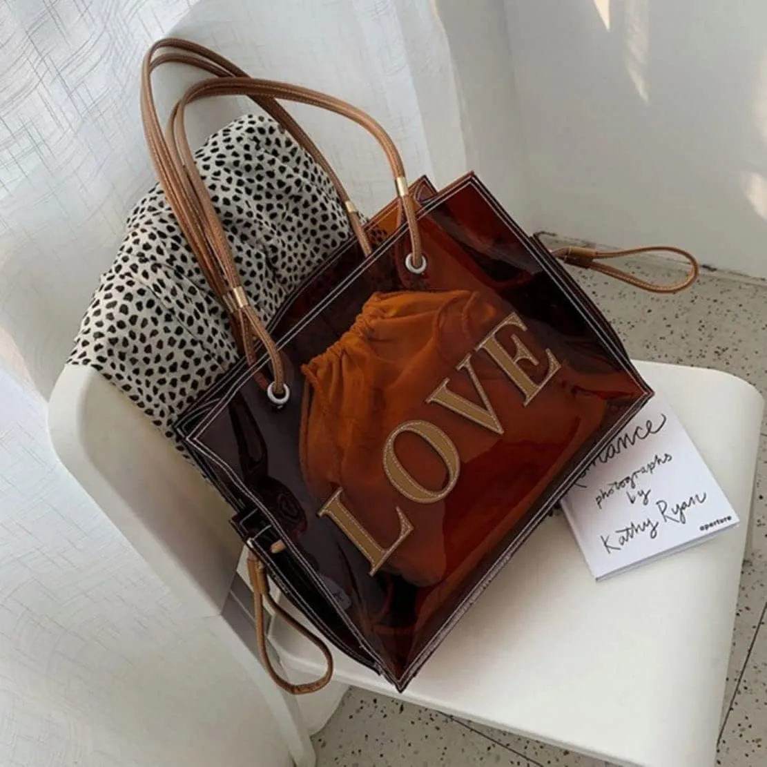 Ulalaza Large Candy Polka Color Clear Shoulder Bag 2 IN 1 Beach Totes Transparent Handbags With Interior Pocket For Women