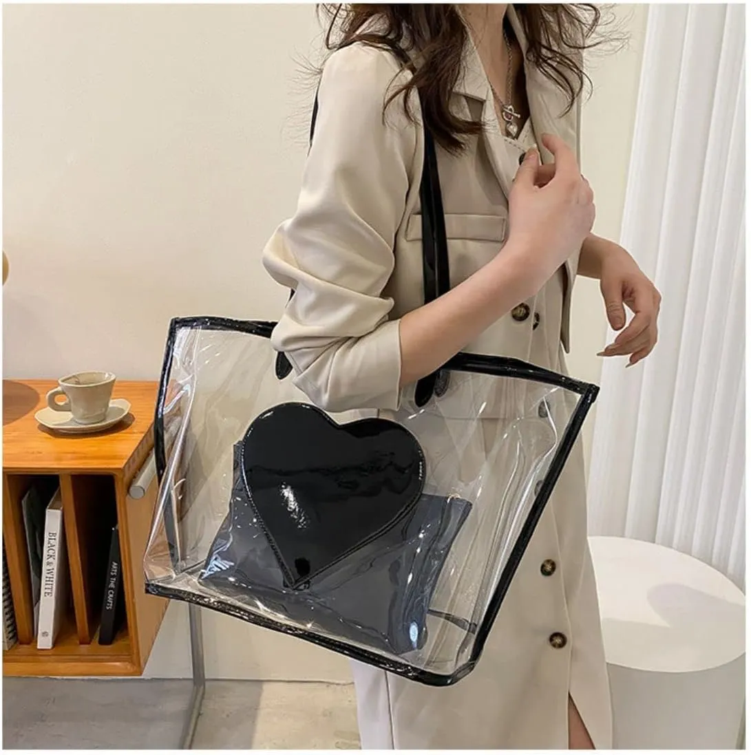 Ulalaza Large Candy Polka Color Clear Shoulder Bag 2 IN 1 Beach Totes Transparent Handbags With Interior Pocket For Women