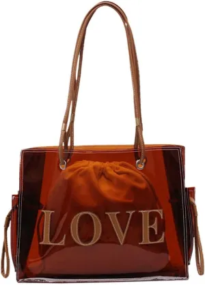 Ulalaza Large Candy Polka Color Clear Shoulder Bag 2 IN 1 Beach Totes Transparent Handbags With Interior Pocket For Women