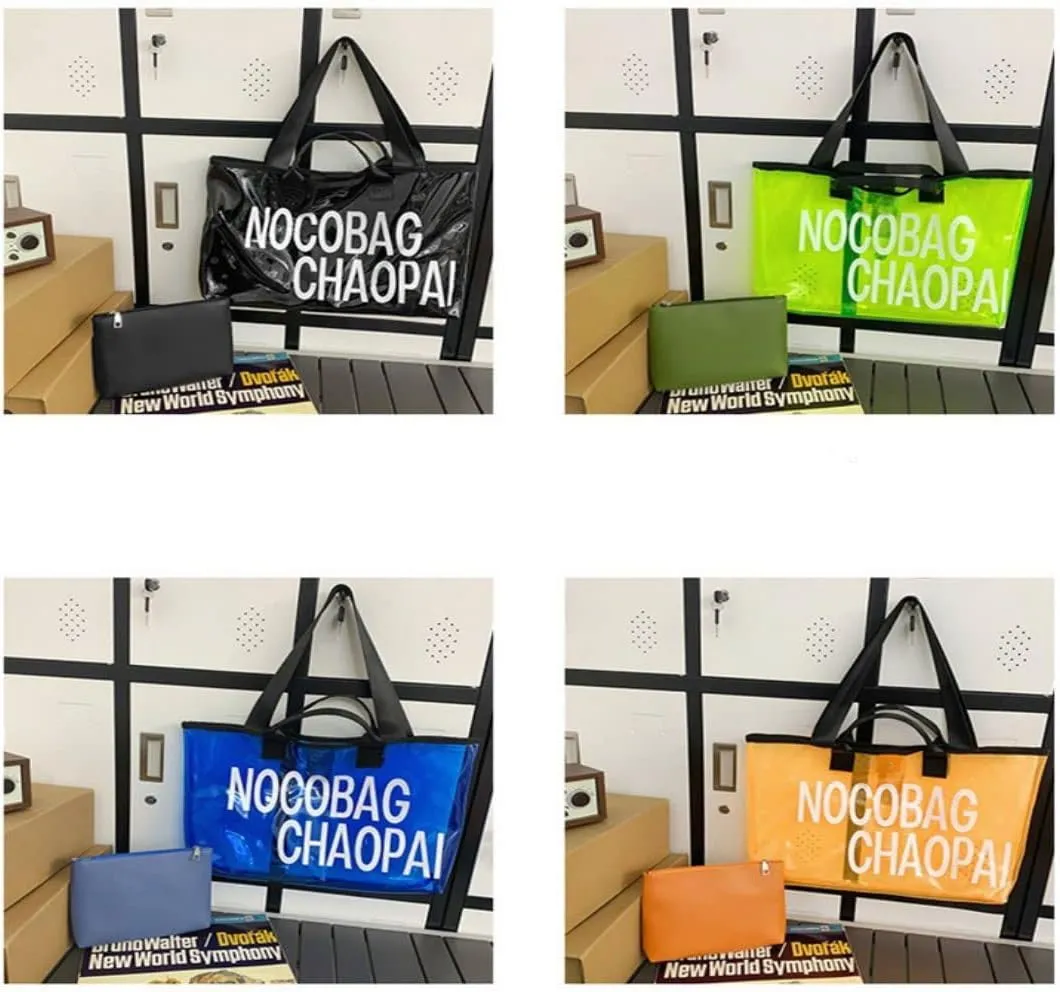 Ulalaza Large Candy Polka Color Clear Shoulder Bag 2 IN 1 Beach Totes Transparent Handbags With Interior Pocket For Women