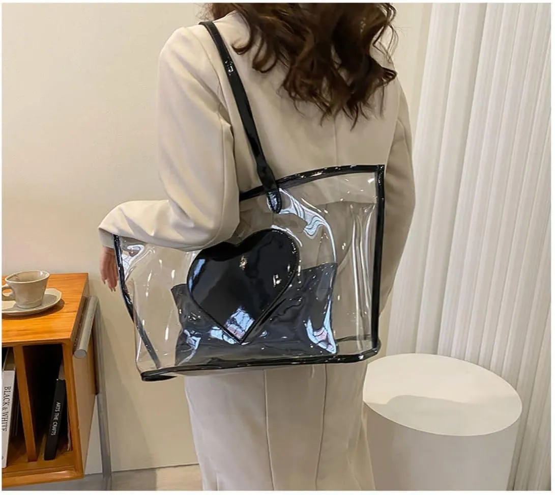 Ulalaza Large Candy Polka Color Clear Shoulder Bag 2 IN 1 Beach Totes Transparent Handbags With Interior Pocket For Women