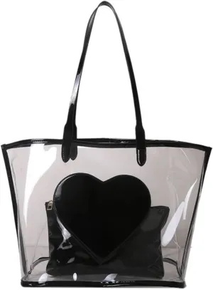 Ulalaza Large Candy Polka Color Clear Shoulder Bag 2 IN 1 Beach Totes Transparent Handbags With Interior Pocket For Women