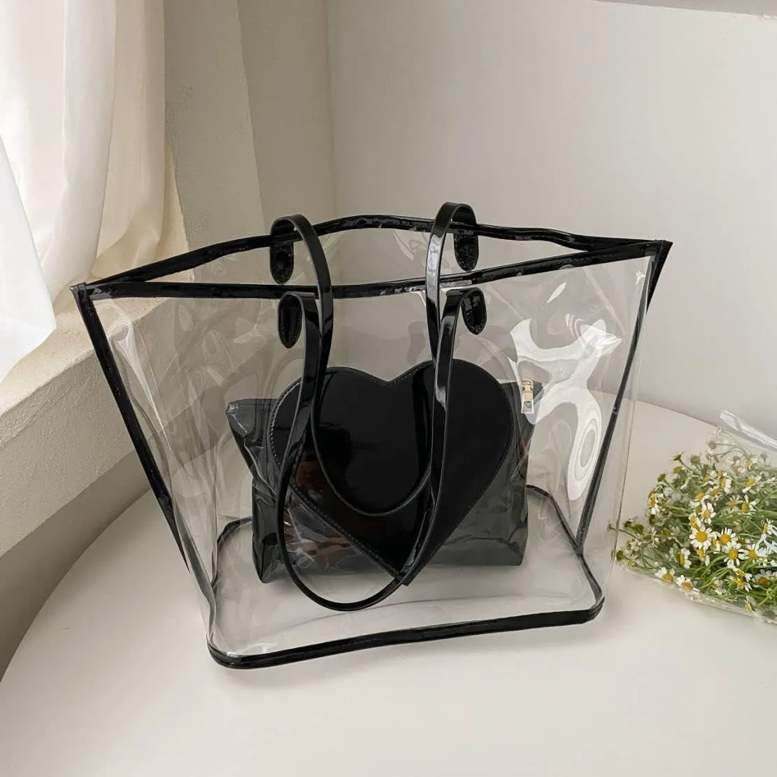 Ulalaza Large Candy Polka Color Clear Shoulder Bag 2 IN 1 Beach Totes Transparent Handbags With Interior Pocket For Women