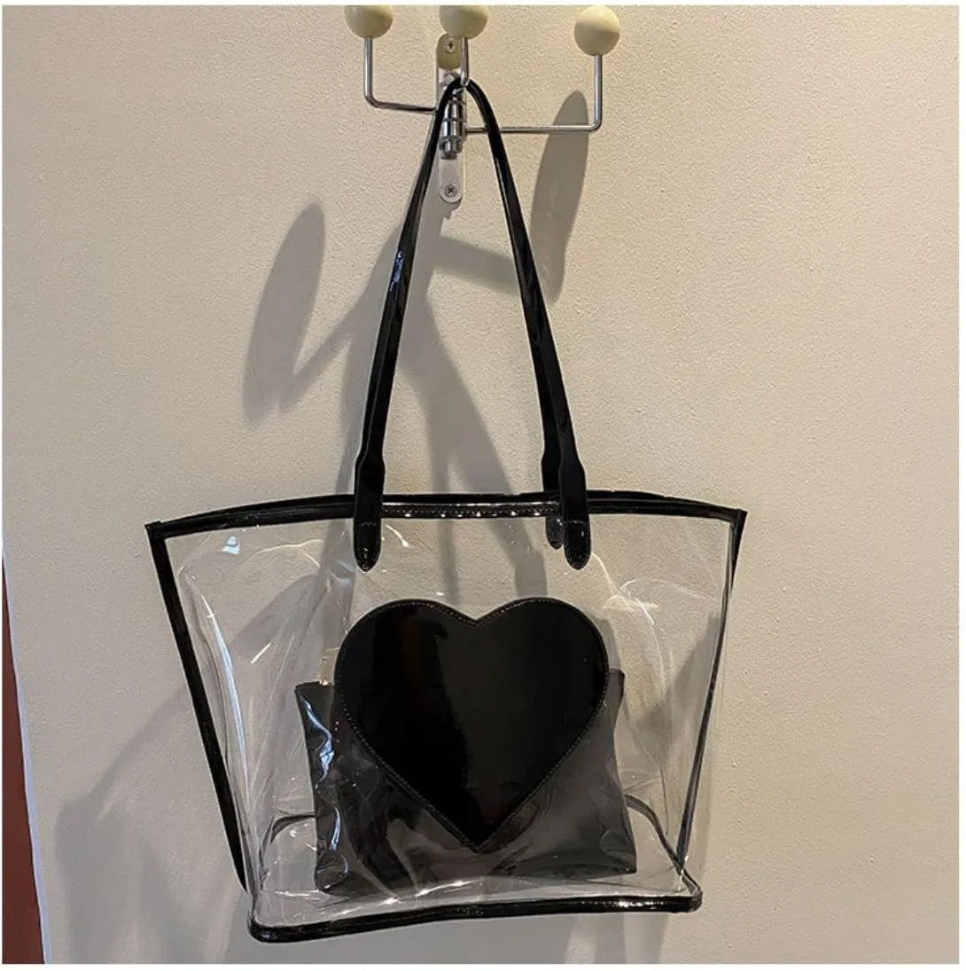 Ulalaza Large Candy Polka Color Clear Shoulder Bag 2 IN 1 Beach Totes Transparent Handbags With Interior Pocket For Women