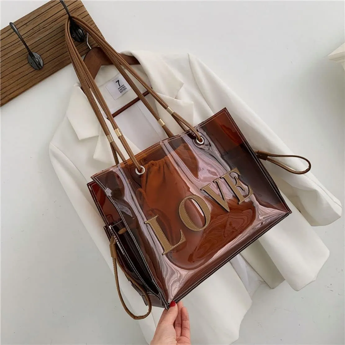 Ulalaza Large Candy Polka Color Clear Shoulder Bag 2 IN 1 Beach Totes Transparent Handbags With Interior Pocket For Women
