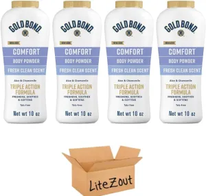 Ultimate Comfort Body Powder, Aloe, Talc-Free,10oz (4 Pack), by Litezout
