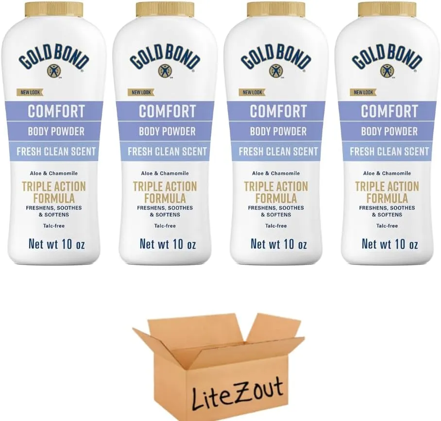 Ultimate Comfort Body Powder, Aloe, Talc-Free,10oz (4 Pack), by Litezout