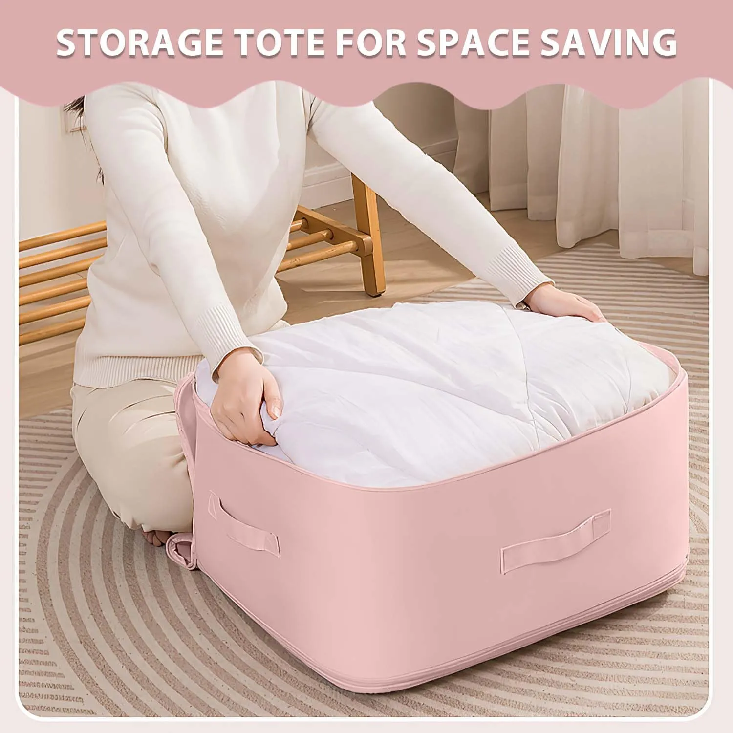 Ultra Space Saving Self Compression Organizer,New Heavy Duty Moving Bags,Clothing Storage Bags with Zipper for Comforters,Blankets,Bedding,Clothes(Pink,L-54 * 42 * 30cm)