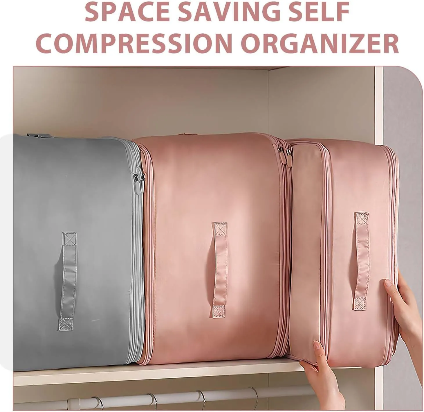 Ultra Space Saving Self Compression Organizer,New Heavy Duty Moving Bags,Clothing Storage Bags with Zipper for Comforters,Blankets,Bedding,Clothes(Pink,L-54 * 42 * 30cm)