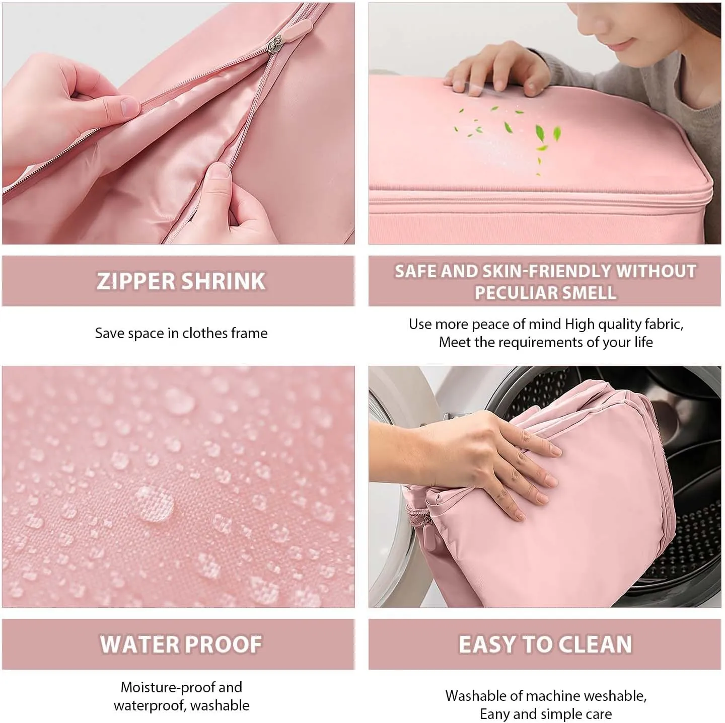 Ultra Space Saving Self Compression Organizer,New Heavy Duty Moving Bags,Clothing Storage Bags with Zipper for Comforters,Blankets,Bedding,Clothes(Pink,L-54 * 42 * 30cm)