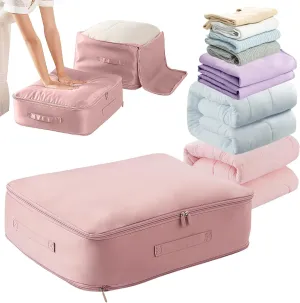 Ultra Space Saving Self Compression Organizer,New Heavy Duty Moving Bags,Clothing Storage Bags with Zipper for Comforters,Blankets,Bedding,Clothes(Pink,L-54 * 42 * 30cm)