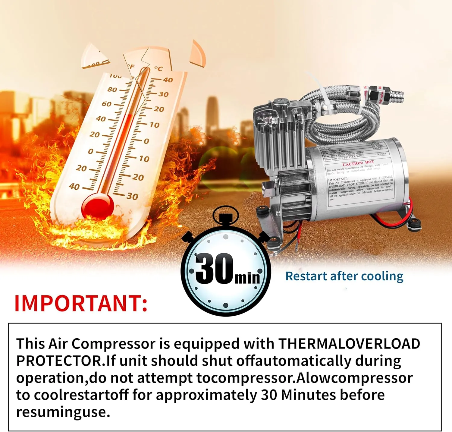 Universal 150 PSI Horns Heavy Duty Onboard Air Compressor, Replacement for Truck/Car Train Horn/Suspension/Ride/Bag kit/System and All 12v Vehicles like Semi/Pickup Trucks, Silver 1/4
