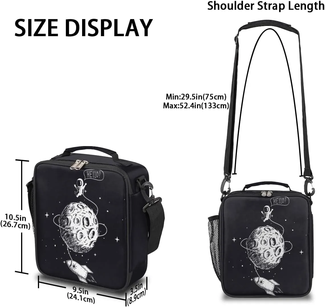 Universe Lunch Box for Kids, Space Moon Astronaut Lunch Bag for Boys Girls, Reusable Insulated Waterproof Lunch Box with Adjustable Shoulder Strap Thermal Cooler Tote Bag for School Daycare Picnic