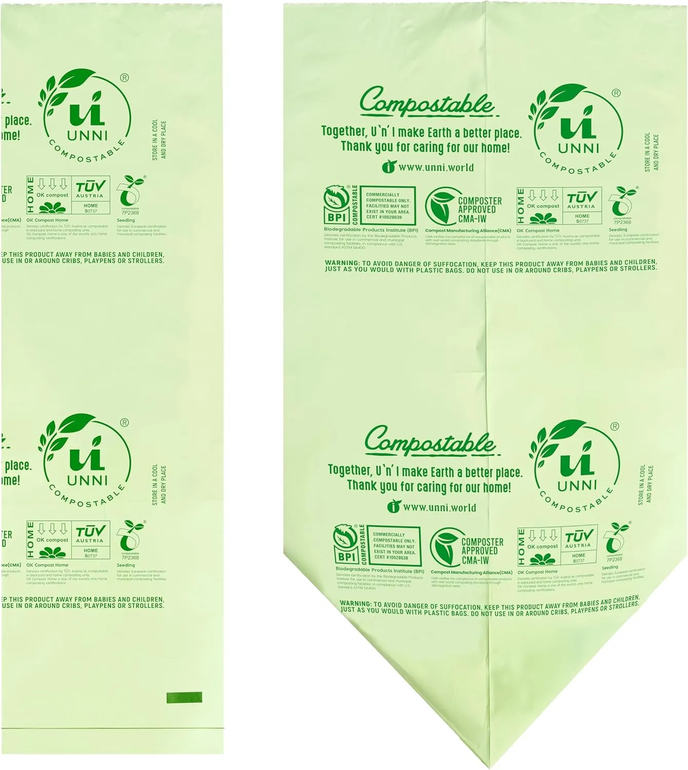 UNNI Compostable Liner Bags, 6-8 Gallon, 30 Liter, 200 Count, 0.85 Mil Heavy Duty, Food Scrap Bags for Medium Bins, ASTM D6400, US BPI, CMA and Europe OK compost HOME Certified, San Francisco