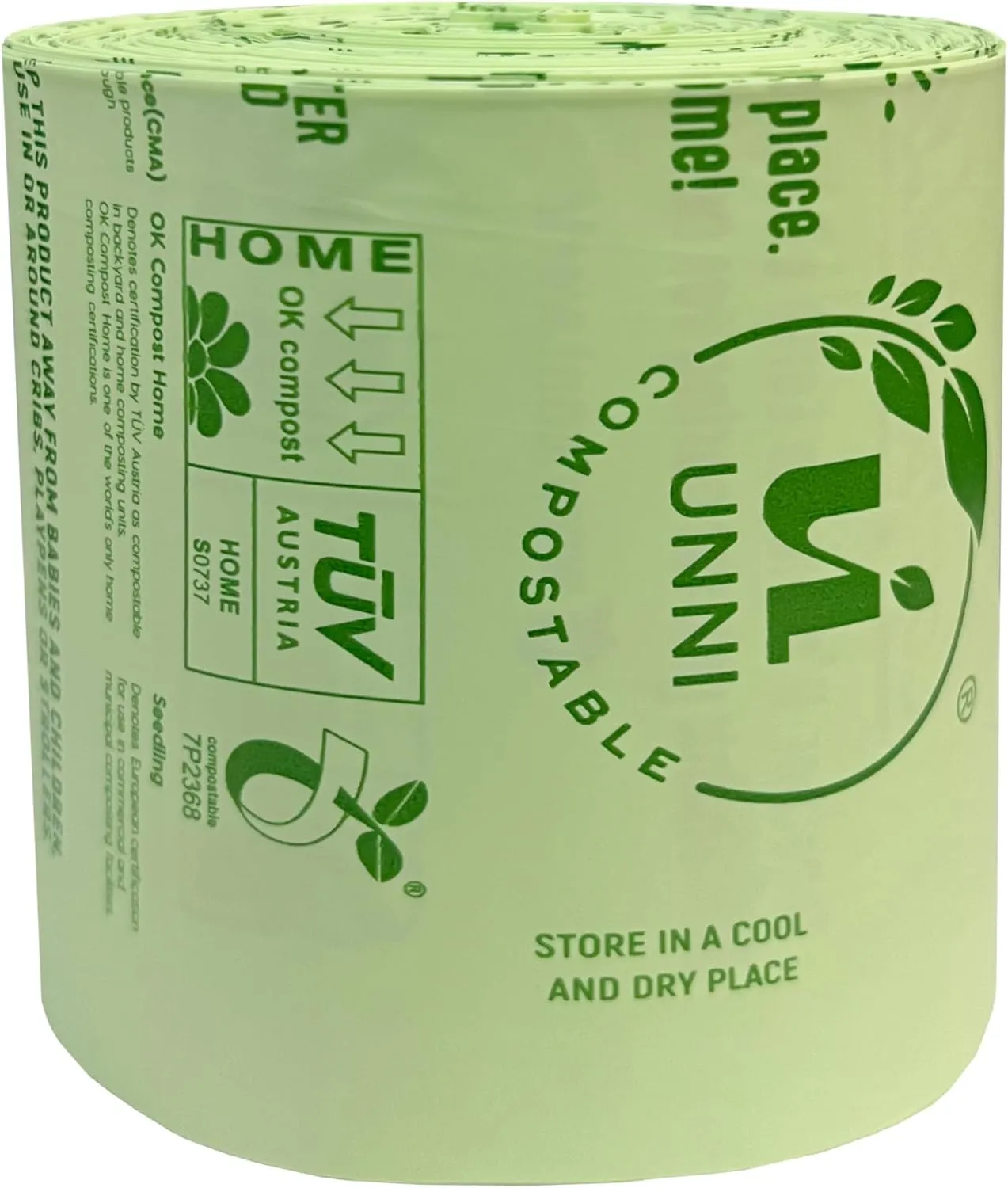 UNNI Compostable Liner Bags, 6-8 Gallon, 30 Liter, 50 Count, 0.85 Mil Heavy Duty, Food Scrap Bags for Medium Bins, ASTM D6400, US BPI, CMA and Europe OK compost HOME Certified, San Francisco