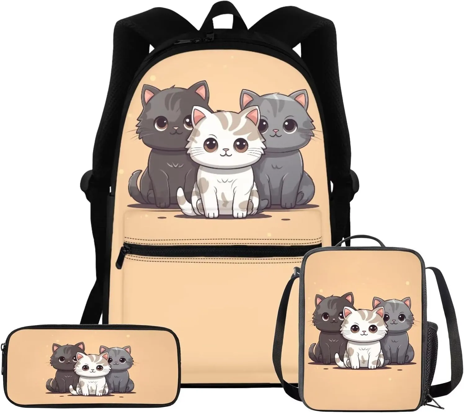 Upetstory Kawaii Cat Backpack Girly School Bag with Lunch Box for Girls 4-6 6-8 7-10 10-12 Kids School Bookbag Pencil Purse Elementary Kindergarten Preschool Bookbag Student Schoolbag Rucksack