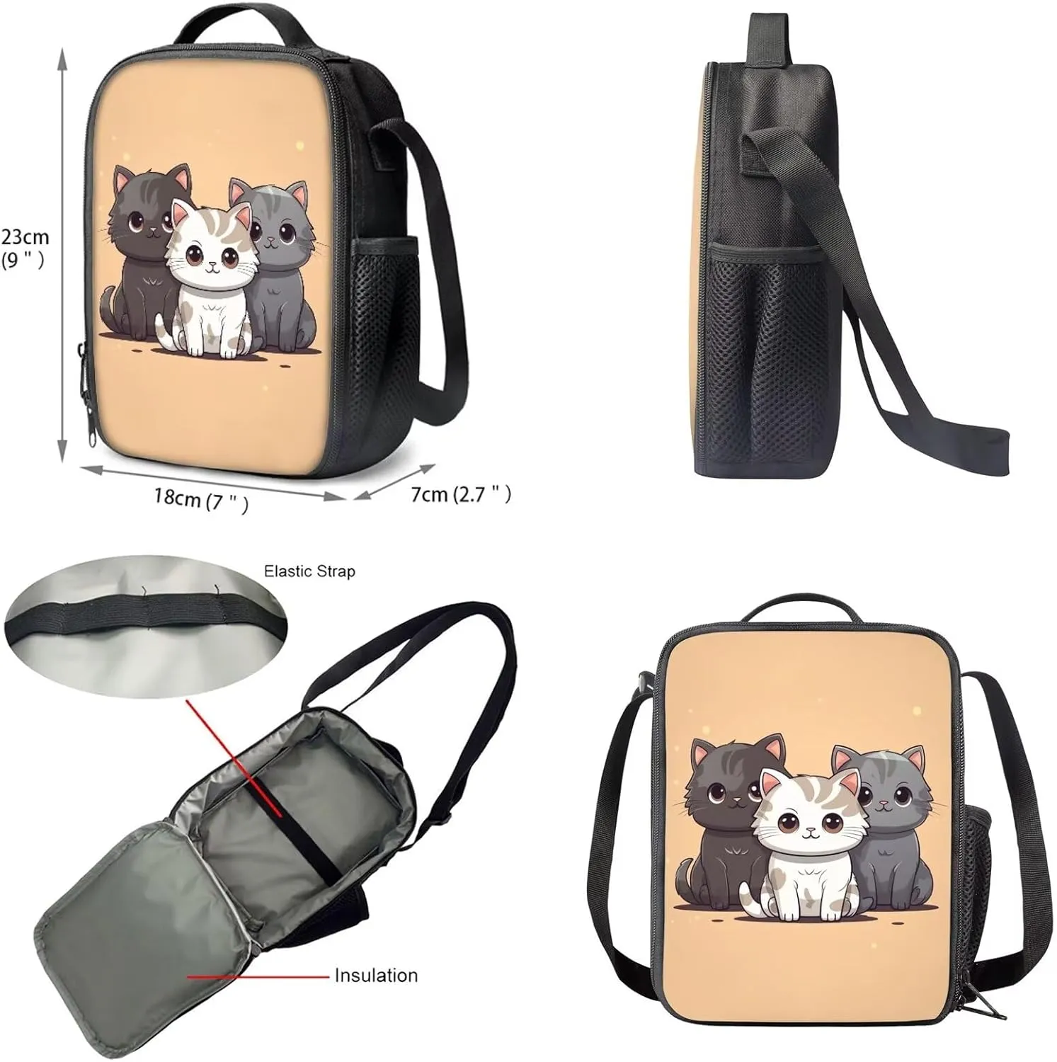 Upetstory Kawaii Cat Backpack Girly School Bag with Lunch Box for Girls 4-6 6-8 7-10 10-12 Kids School Bookbag Pencil Purse Elementary Kindergarten Preschool Bookbag Student Schoolbag Rucksack