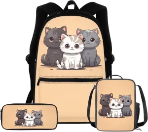 Upetstory Kawaii Cat Backpack Girly School Bag with Lunch Box for Girls 4-6 6-8 7-10 10-12 Kids School Bookbag Pencil Purse Elementary Kindergarten Preschool Bookbag Student Schoolbag Rucksack
