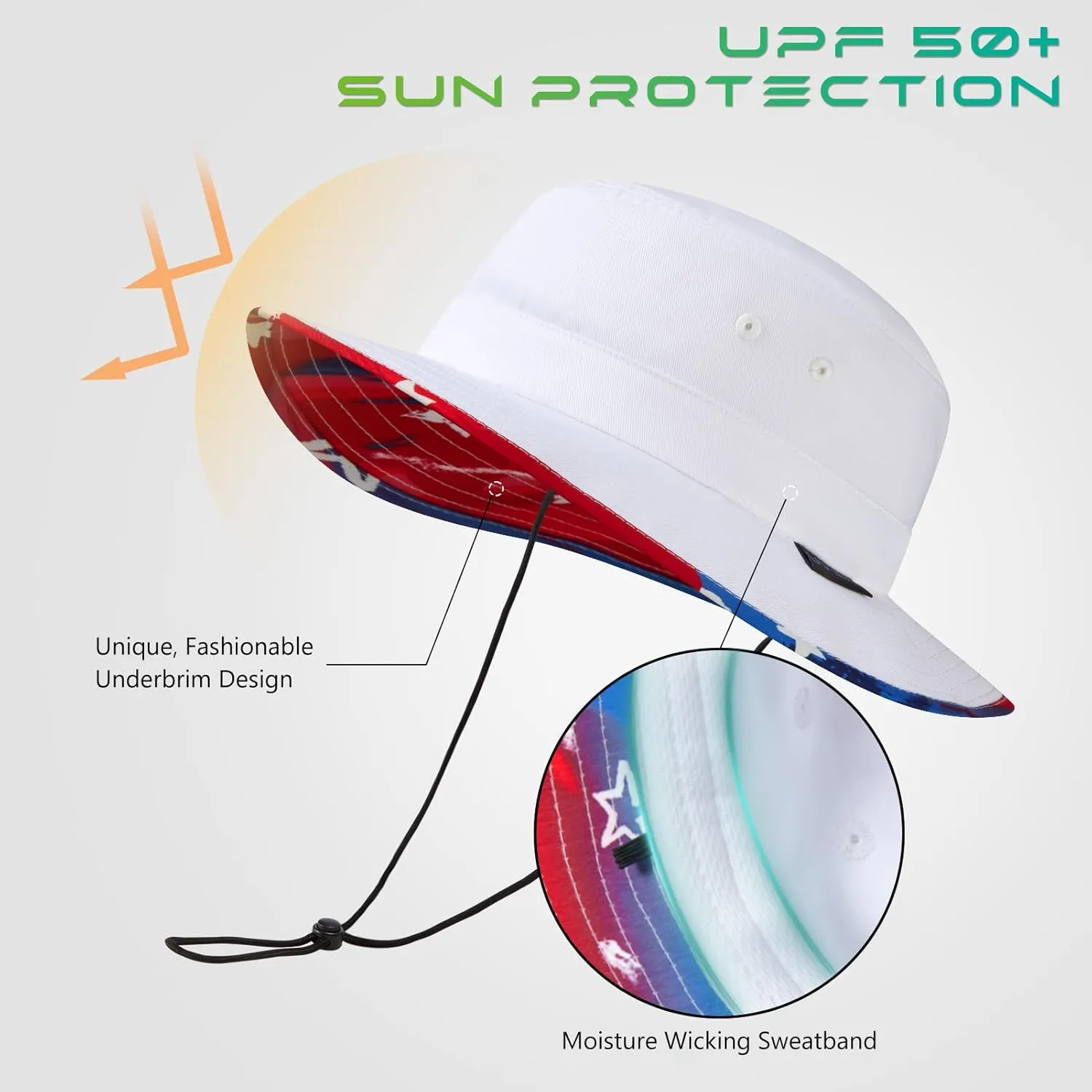 UPF 50  Foldable Sun Hat Patterned Under Brim Bucket Hats for Summer Hiking Fishing Beach Safari Men Women