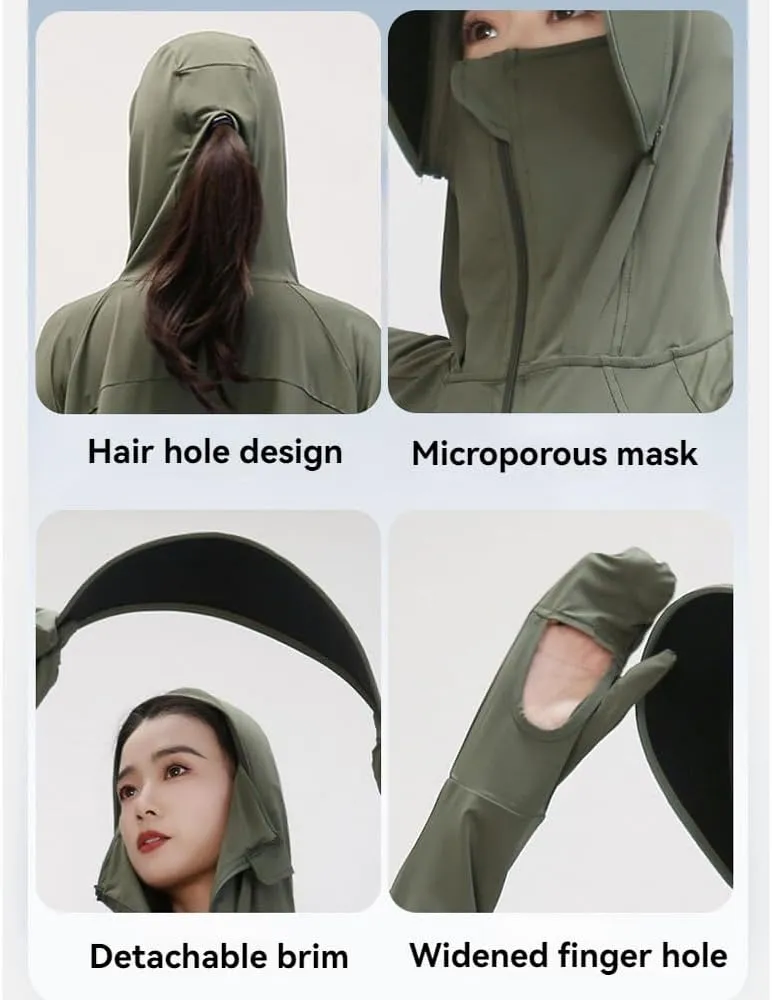 UPF50  UV Protection Hoodie (Lab-Tested ≥95% UV Block), Detachable Visor for Hiking/Beach/Driving【Free UV Card】