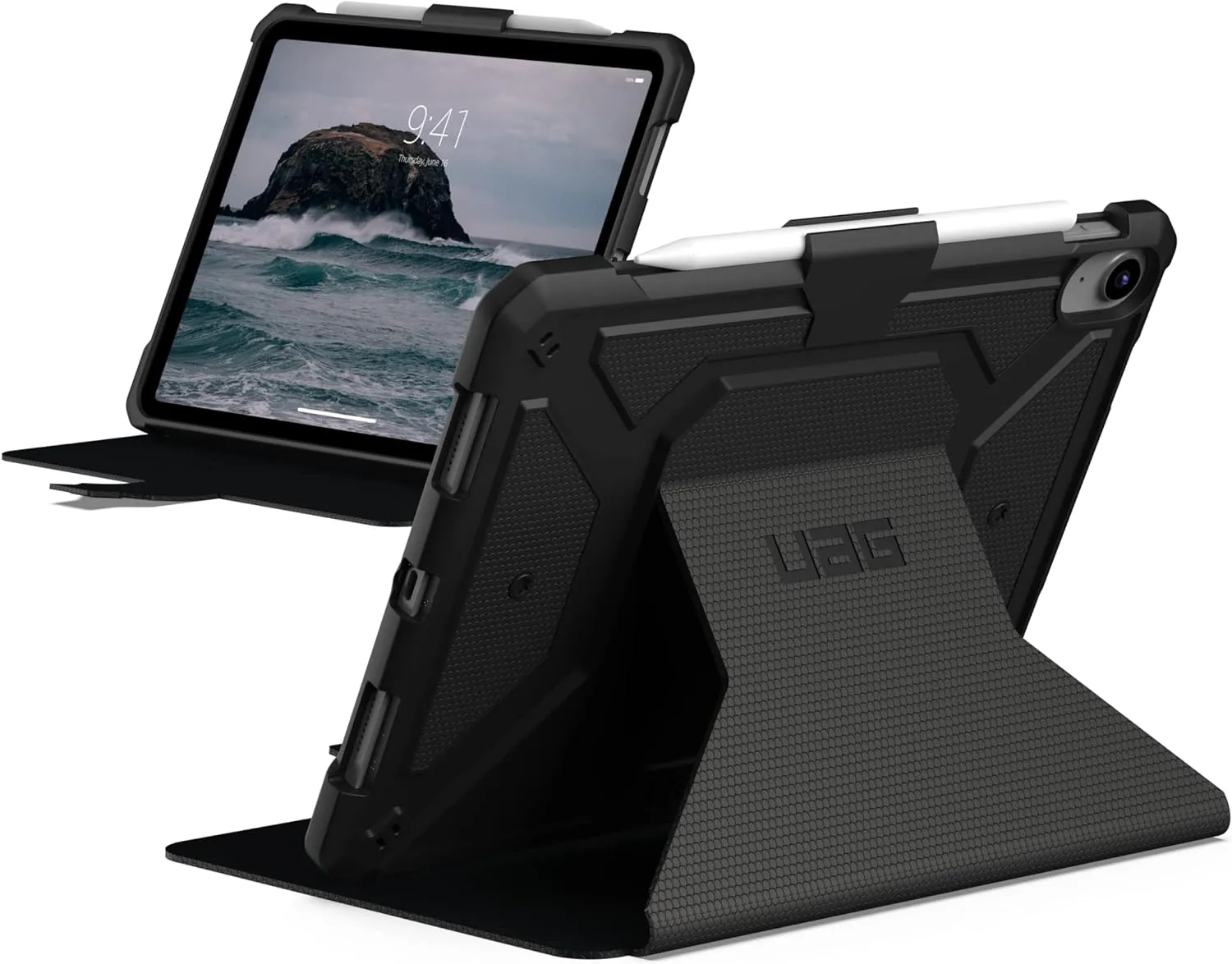 URBAN ARMOR GEAR UAG Designed for iPad 11" A16 11th Gen 2025, 10.9" 10th Gen 2022 Case A3354 A3355 A2696 Rugged Heavy Duty Protective Folio Cover w/Adjustable Stand & Pencil Holder, Metropolis Black