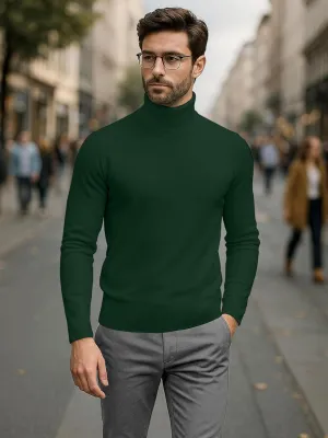 URBAN BUCK Turtleneck Men Shirt Long Sleeve Ribbed Knitted Casual TShirt Slim Fit Cotton Turtle Neck Pullover Sweater