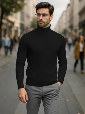 URBAN BUCK Turtleneck Men Shirt Long Sleeve Ribbed Knitted Casual TShirt Slim Fit Cotton Turtle Neck Pullover Sweater
