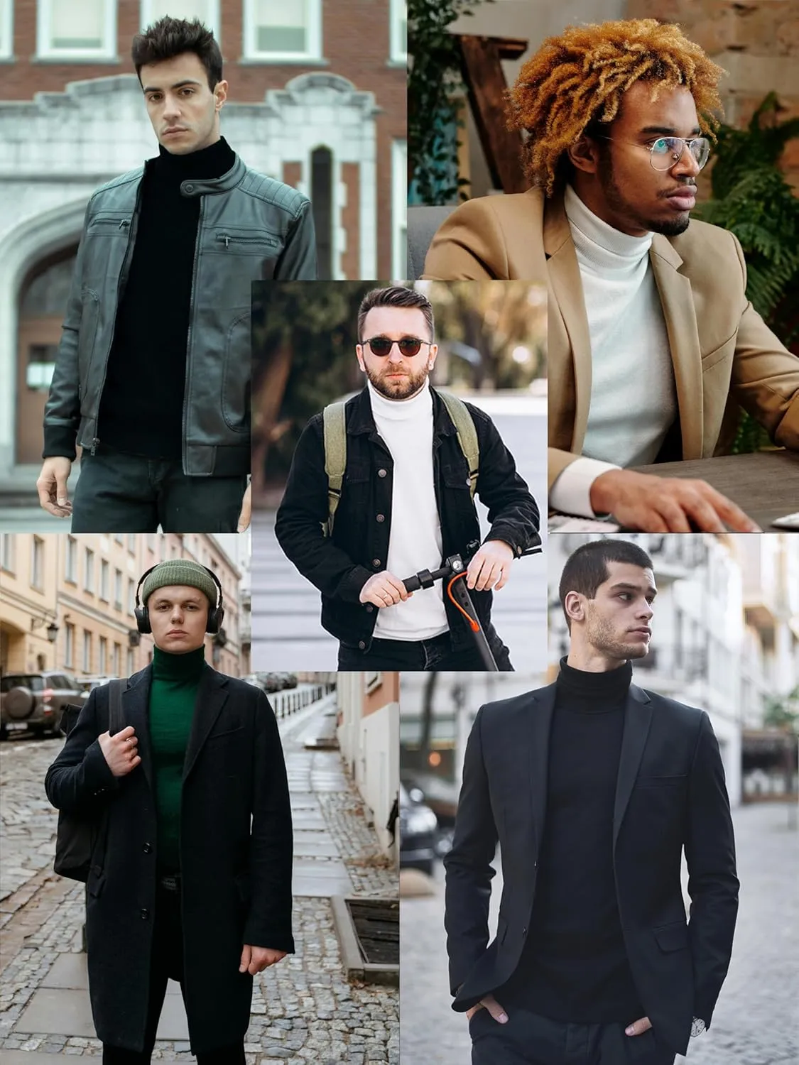 URBAN BUCK Turtleneck Men Shirt Long Sleeve Ribbed Knitted Casual TShirt Slim Fit Cotton Turtle Neck Pullover Sweater