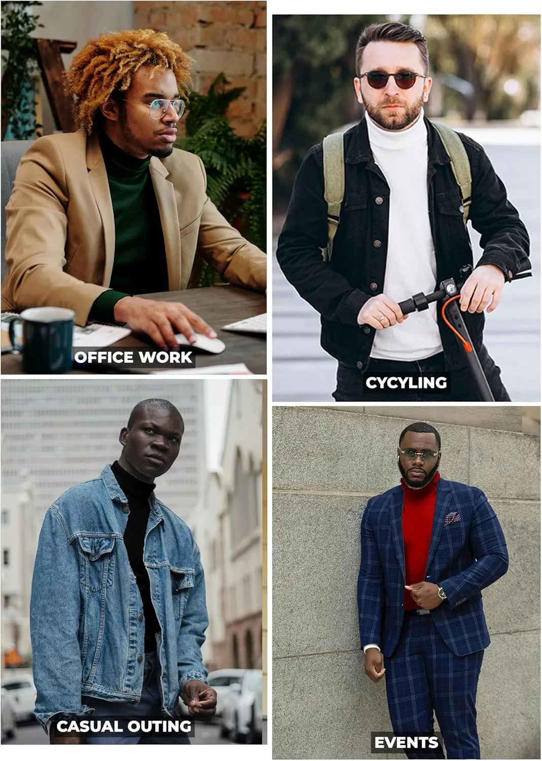 URBAN BUCK Turtleneck Men Shirt Long Sleeve Ribbed Knitted Casual TShirt Slim Fit Cotton Turtle Neck Pullover Sweater