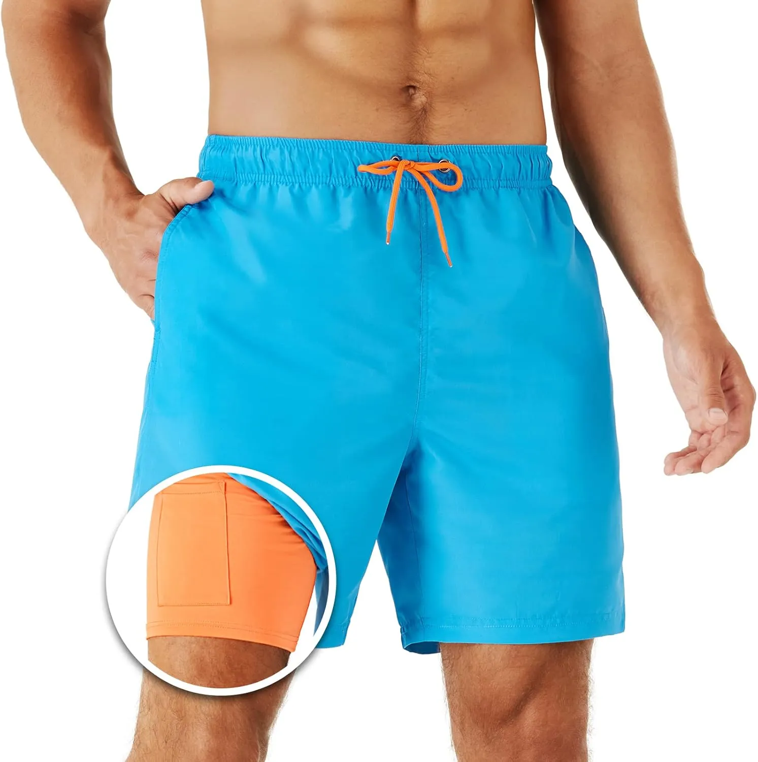 URBEST Men's Swim Trunks with Compression Liner Quick Dry Beach Shorts with Pockets for Beach and Swimming