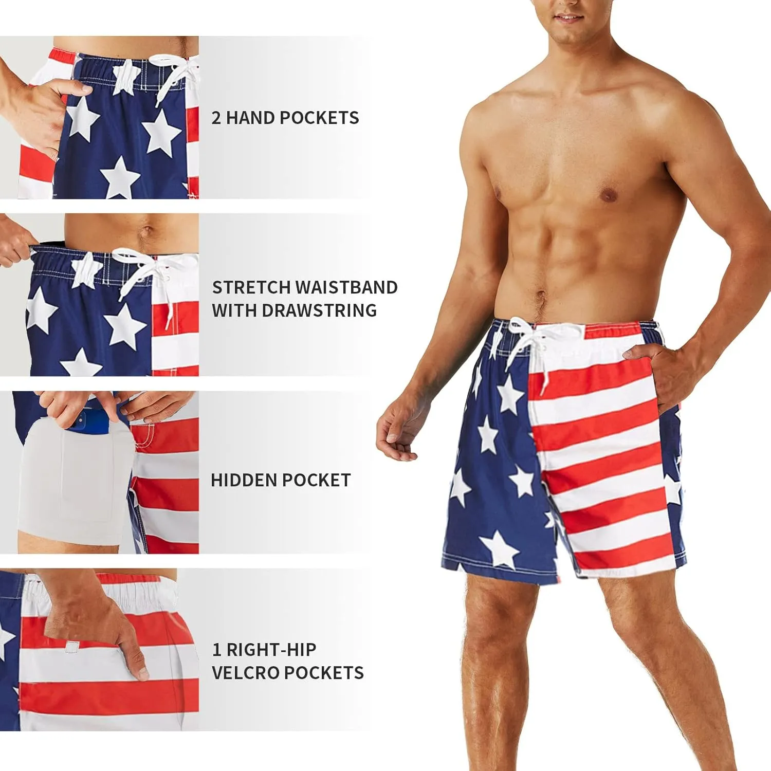 URBEST Men's Swim Trunks with Compression Liner Quick Dry Beach Shorts with Pockets for Beach and Swimming