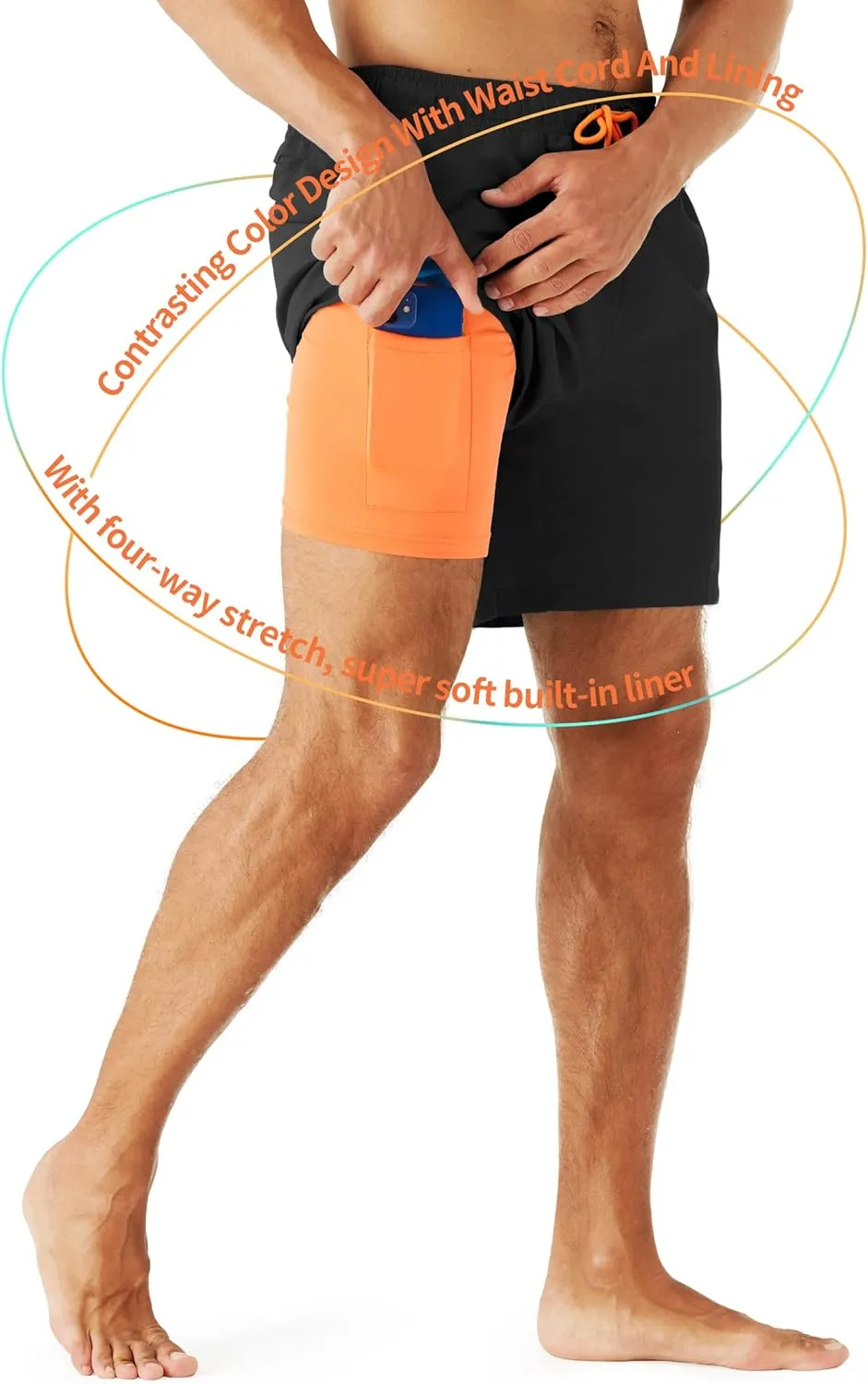 URBEST Men's Swim Trunks with Compression Liner Quick Dry Beach Shorts with Pockets for Beach and Swimming